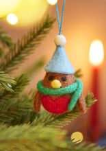 Load image into Gallery viewer, Set of 5 Hanging Fairtrade Eco Felt Robin Decorations