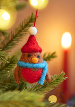 Load image into Gallery viewer, Set of 5 Hanging Fairtrade Eco Felt Robin Decorations