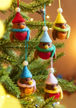 Load image into Gallery viewer, Set of 5 Hanging Fairtrade Eco Felt Robin Decorations