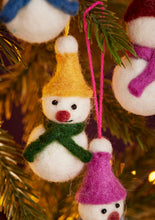 Load image into Gallery viewer, Set of 6 Hanging Fairtrade Eco Felt Snowman Decorations