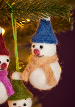 Load image into Gallery viewer, Set of 6 Hanging Fairtrade Eco Felt Snowman Decorations