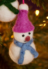 Load image into Gallery viewer, Set of 6 Hanging Fairtrade Eco Felt Snowman Decorations