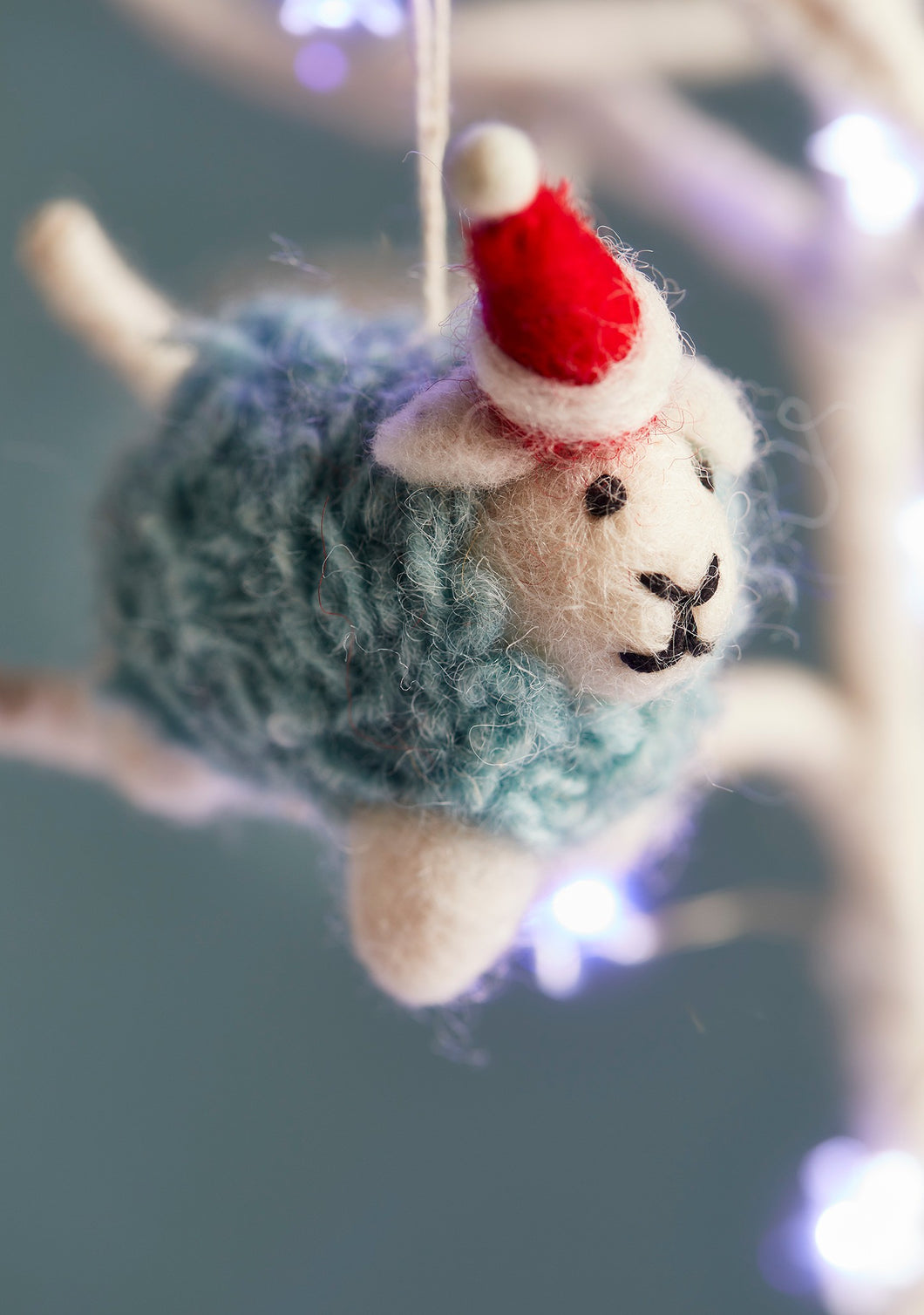 Handmade Woolly Felt Sheep in Santa Hat