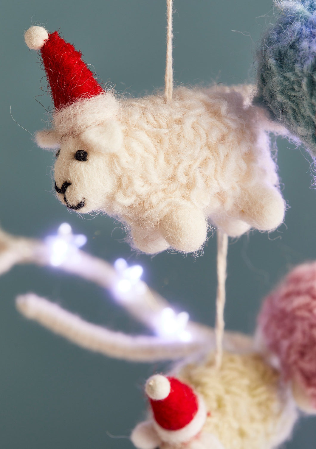 Handmade Woolly Felt Sheep in Santa Hat