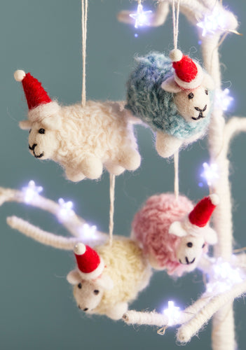 Handmade Woolly Felt Sheep in Santa Hat