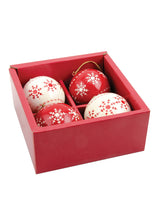 Load image into Gallery viewer, Set of Four Handmade Fairtrade Large Red and Cream Christmas Baubles