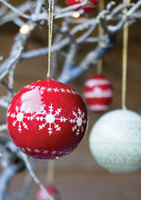 Load image into Gallery viewer, Set of Four Handmade Fairtrade Large Red and Cream Christmas Baubles