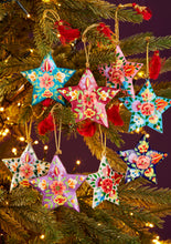 Load image into Gallery viewer, Set of 8 Hand Painted Hanging Fairtrade Kashimiri Star Decorations