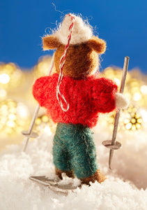 Felt Skiing Brown Bear in Jumper Decoration