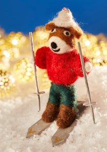 Felt Skiing Brown Bear in Jumper Decoration