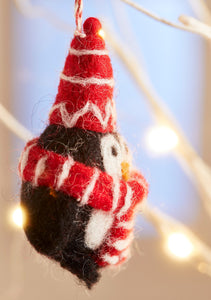 Handmade Festive Felt Penguin with Stripe Hat and Scarf