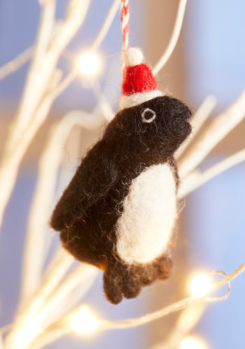 Handmade Festive Felt Hanging Penguin Eco Fairtrade