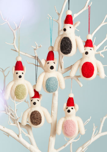 Wool Felt Polar Bear in Santa Hat Fairtrade Supporting Child Rescue Nepal