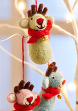 Load image into Gallery viewer, Handmade Festive Felt Reindeer Decoration with Bell and Scarf