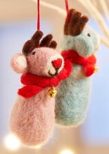 Load image into Gallery viewer, Handmade Festive Felt Reindeer Decoration with Bell and Scarf