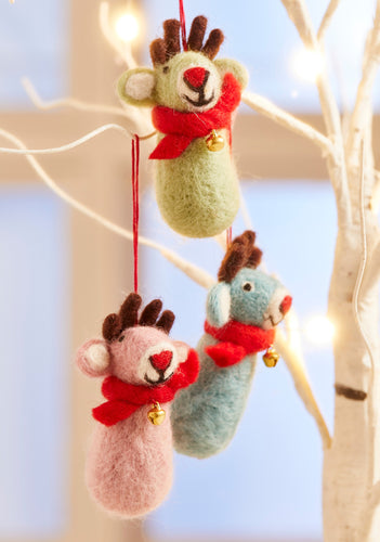 Handmade Festive Felt Reindeer Decoration with Bell and Scarf