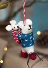 Load image into Gallery viewer, Handmade Felt Mother and Baby Polar Bear Decoration