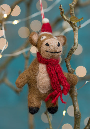 Handmade Festive Felt Cow in Santa Hat
