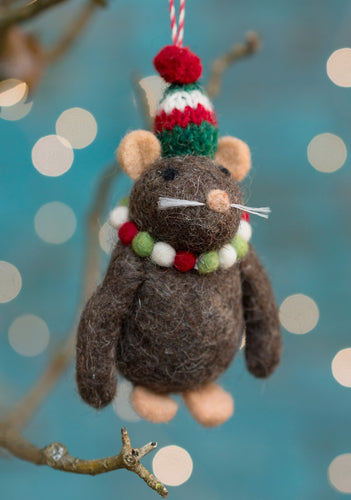 Handmade Felt Mouse in Christmas Hat Supporting Child Rescue Nepal