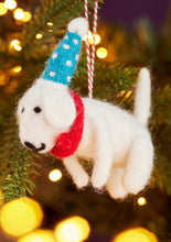 Load image into Gallery viewer, Handmade Felt Hanging Dog with Dotty Hat and Tie