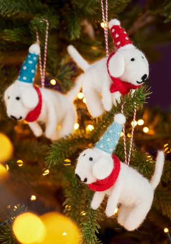 Handmade Felt Hanging Dog with Dotty Hat and Tie
