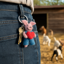 Load image into Gallery viewer, Handmade Needle Felt Piglet Keyring Fairtrade Eco Friendly