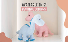 Load image into Gallery viewer, Knitted Organic Cotton Blue Diplodocus Dinosaur Baby Rattle