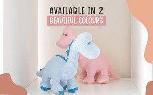 Knitted Organic Cotton Pink Diplodocus Dinosaur Baby Rattle