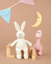 Load image into Gallery viewer, Knitted Organic Cotton Pink Diplodocus Dinosaur Baby Rattle