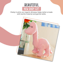 Load image into Gallery viewer, Knitted Organic Cotton Pink Diplodocus Dinosaur Baby Rattle