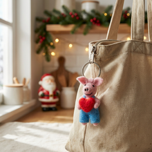 Load image into Gallery viewer, Handmade Needle Felt Piglet Keyring Fairtrade Eco Friendly
