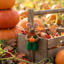 Load image into Gallery viewer, Handmade Felt Pumpkin Harvest Mouse Autumn Hanging Dec Fairtrade