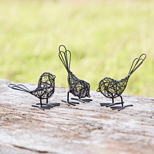 Set of Three Mini Recycled Wire Bird Ornaments Fairtrade