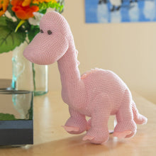 Load image into Gallery viewer, Knitted Organic Cotton Pink Diplodocus Dinosaur Baby Rattle