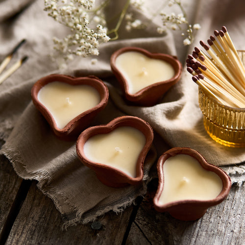 Box of Four Heart Shape Priya Dalit Goods Co Candles Lavender Scent with a hint of Vanilla
