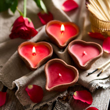 Load image into Gallery viewer, Box of Four Heart Shape Priya Dalit Goods Co Candles Rose Scent