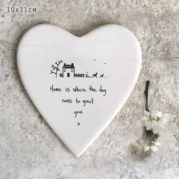 East of India Porcelain Heart Coaster ‘Home is where the dog runs to meet you’