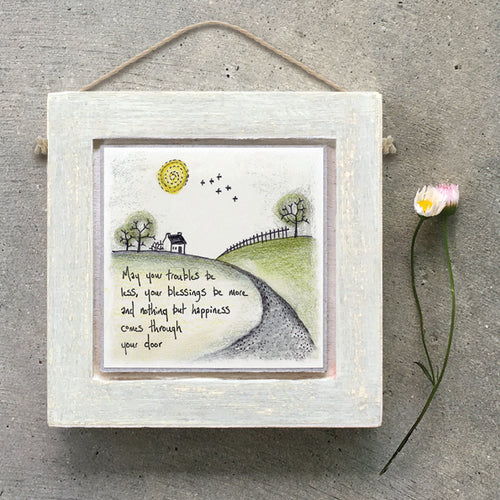 East of India Square Hanging Wooden Picture 'May your troubles be less .....