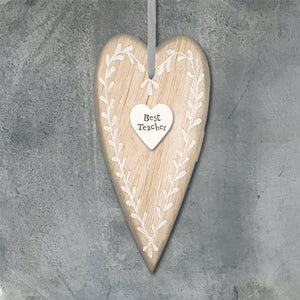 East of India 'Best Teacher' Message Long Wooden Heart Tag