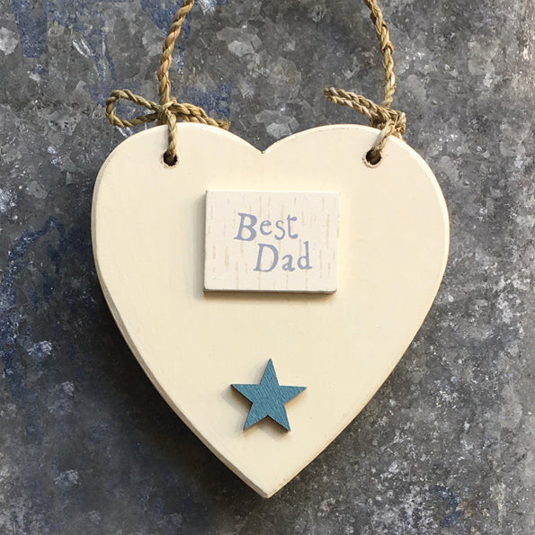 East of India Cream Heart and Star Wooden Hanging Decoration 'Best Dad'