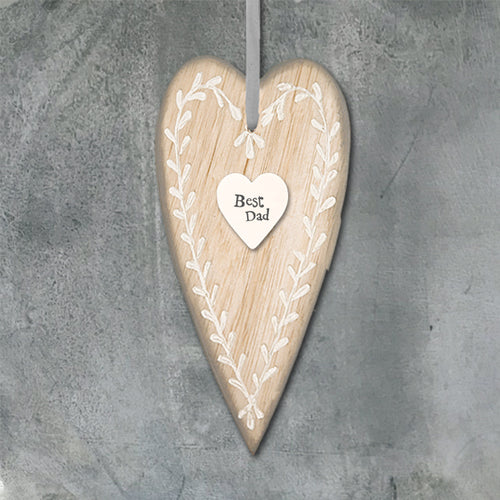 East of India 'Best Dad' Message Long Wooden Heart Tag