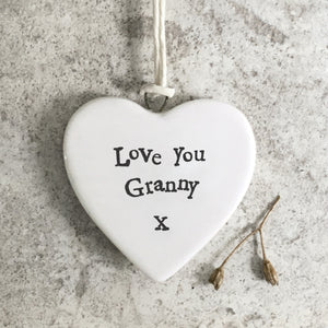 East of India Porcelain Heart - Love You Granny