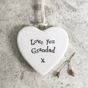 East of India Porcelain Heart - Love You Grandad