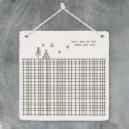 East of India Porcelain Hanging Square Picture - Love You To The Moon and Back