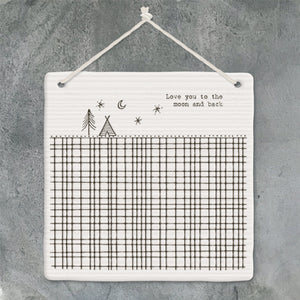 East of India Porcelain Hanging Square Picture - Love You To The Moon and Back