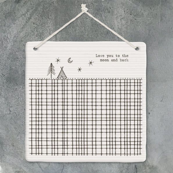 East of India Porcelain Hanging Square Picture - Love You To The Moon and Back