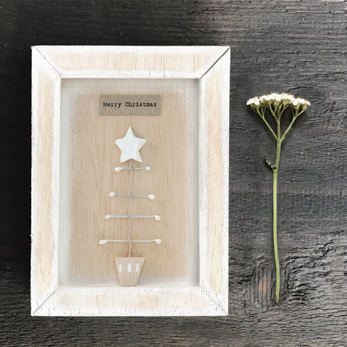 East of India Angel Wooden Box Frame - Merry Christmas - Christmas Tree
