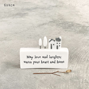 East of India Porcelain mini scene in gift box 'May love and laughter fill you heart and your home.'.
