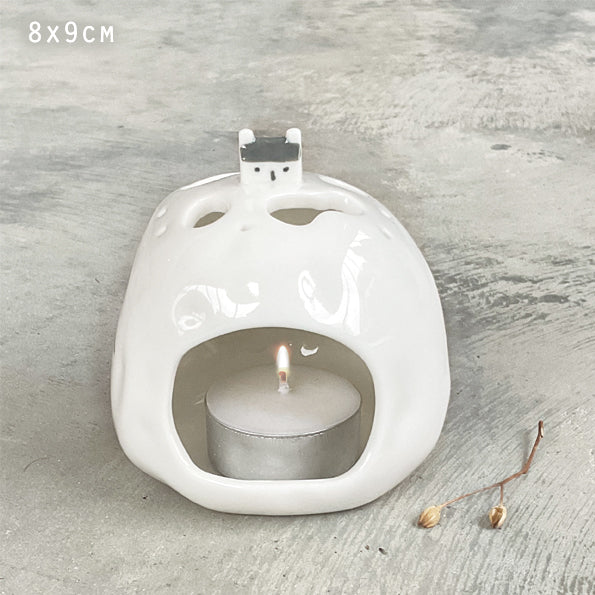 East of India Porcelain Hill House Tea Light Holder in Gift Box