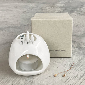 East of India Porcelain Lake House Tea Light Holder in Gift Box